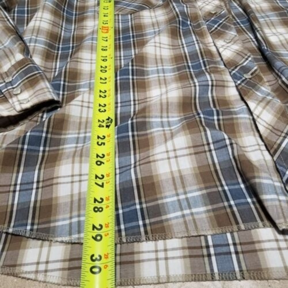 Wrangler Western Men Shirt Brown and Blue Size 2X Plaid Pearl Snap Long Sleeve - Picture 3 of 10